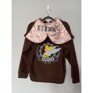 Disney Womens Size M Big Logo Tinkerbell Full Zip Hoodie Embroidered Fleece